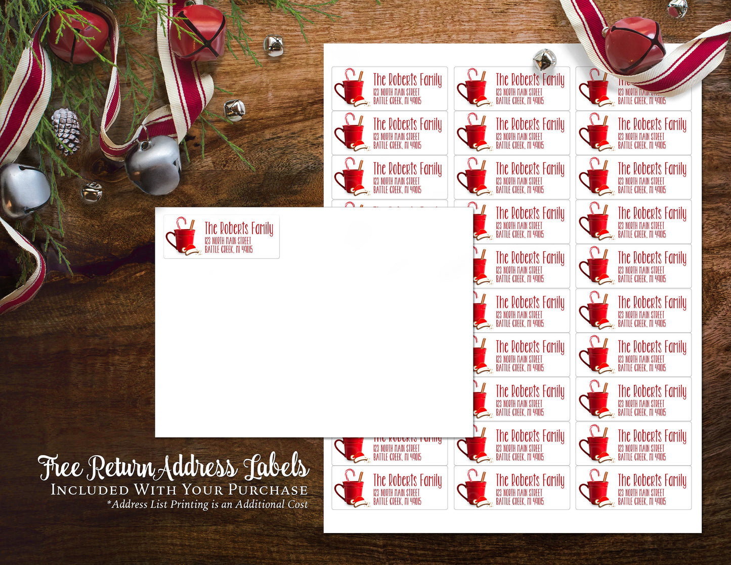 Funny Gingerbread Family Christmas Photo Card – Personalized Elves & Hot Chocolate Design – Printed Cards with Envelopes & Return Address Labels