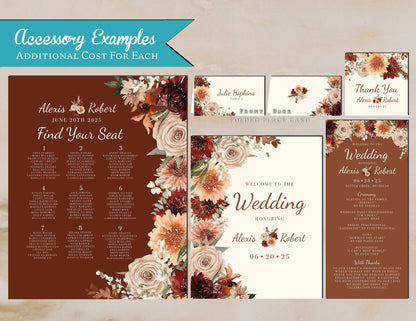 Terracotta Fall Wedding Invitation – Burnt Orange, Rust & Cream – Personalized Elegant Printed Invite with Envelopes Included
