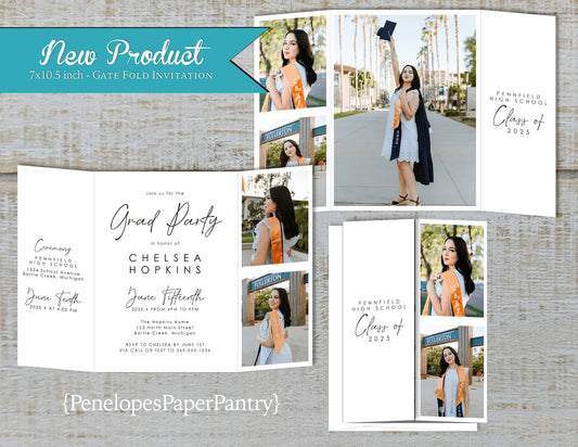 Gatefold Multi Photo Graduation Folded Open House or Ceremony Invitation