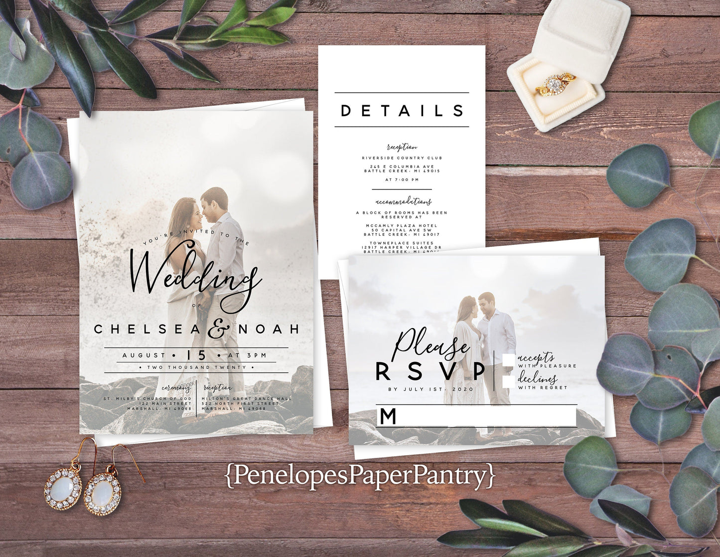 Frosted Engagement Photo Wedding Invitation, Set, or Suite