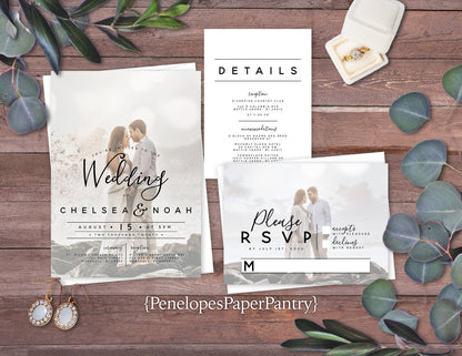 Frosted Engagement Photo Wedding Invitation, Set, or Suite