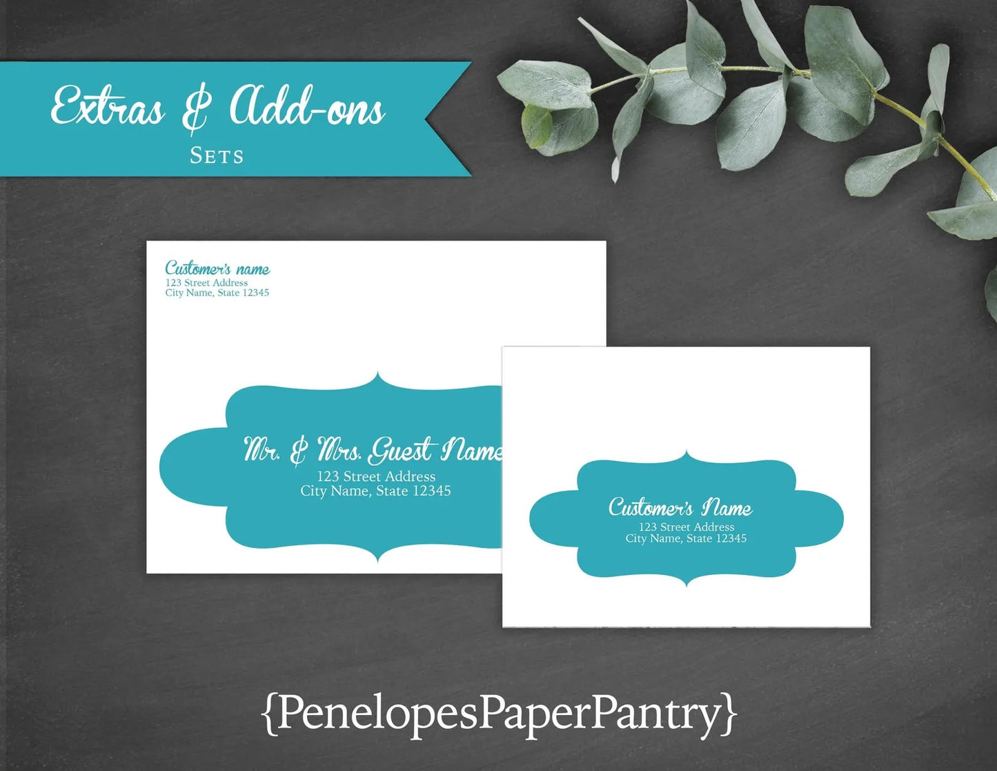 a set of business cards with a blue border