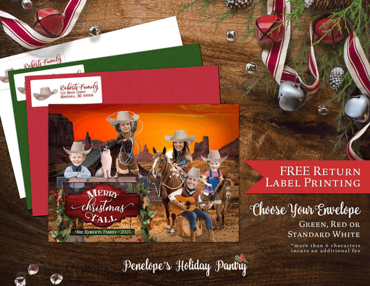 Funny Wild West Christmas Family Photo Card Personalized Cowboys Horses Merry Christmas Ya'll Western Printed Cards Envelope Included Sepia