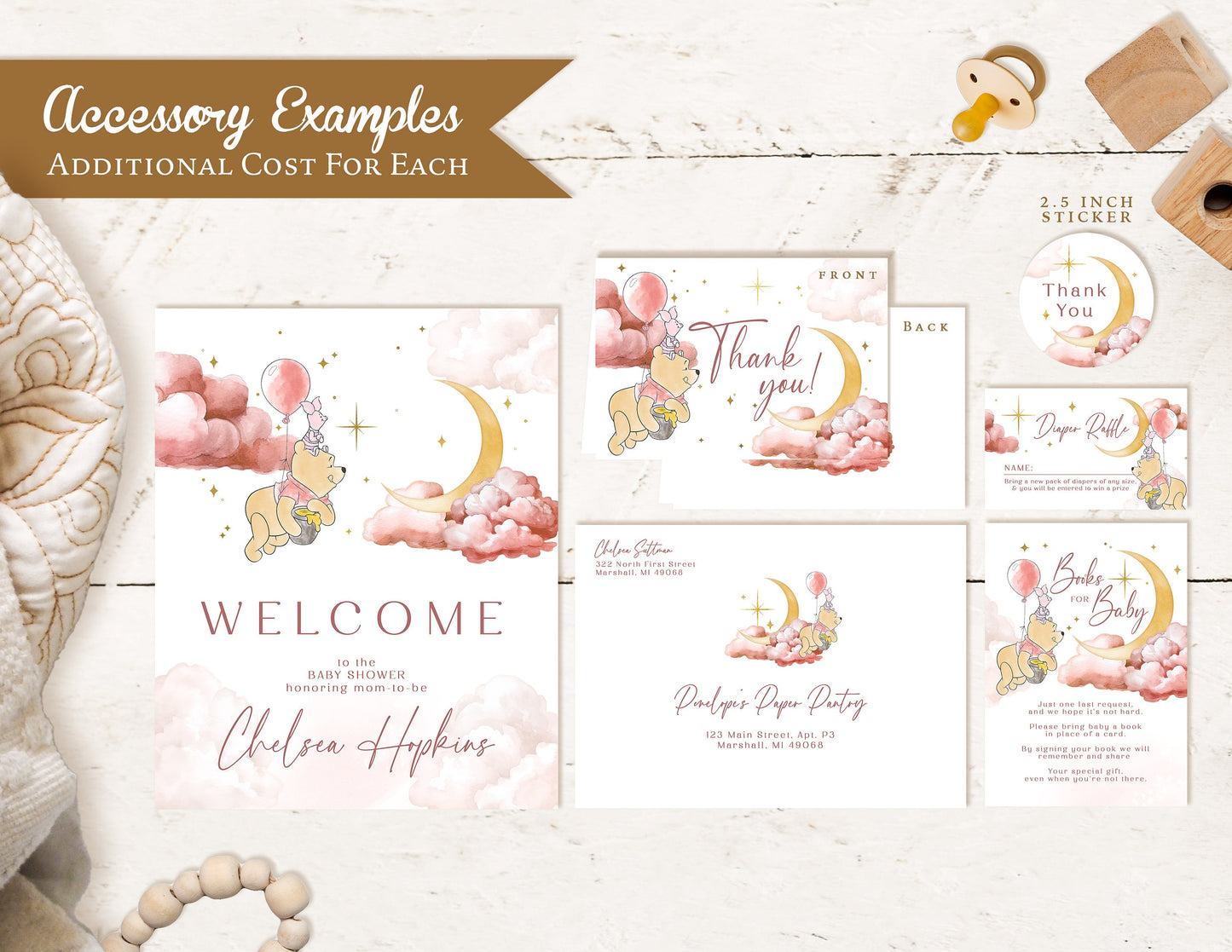 Winnie the Pooh Baby Shower Invitation Girl – Gold Foil Printed Invite with Envelope – Personalized Elegant Baby Shower Cards by Penelope’s Paper Pantry