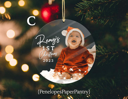 Personalized Christmas Photo Ornament Printed Acrylic Circle Gift For Her Grandparent First Christmas Engagement Family New Baby Unique Gift