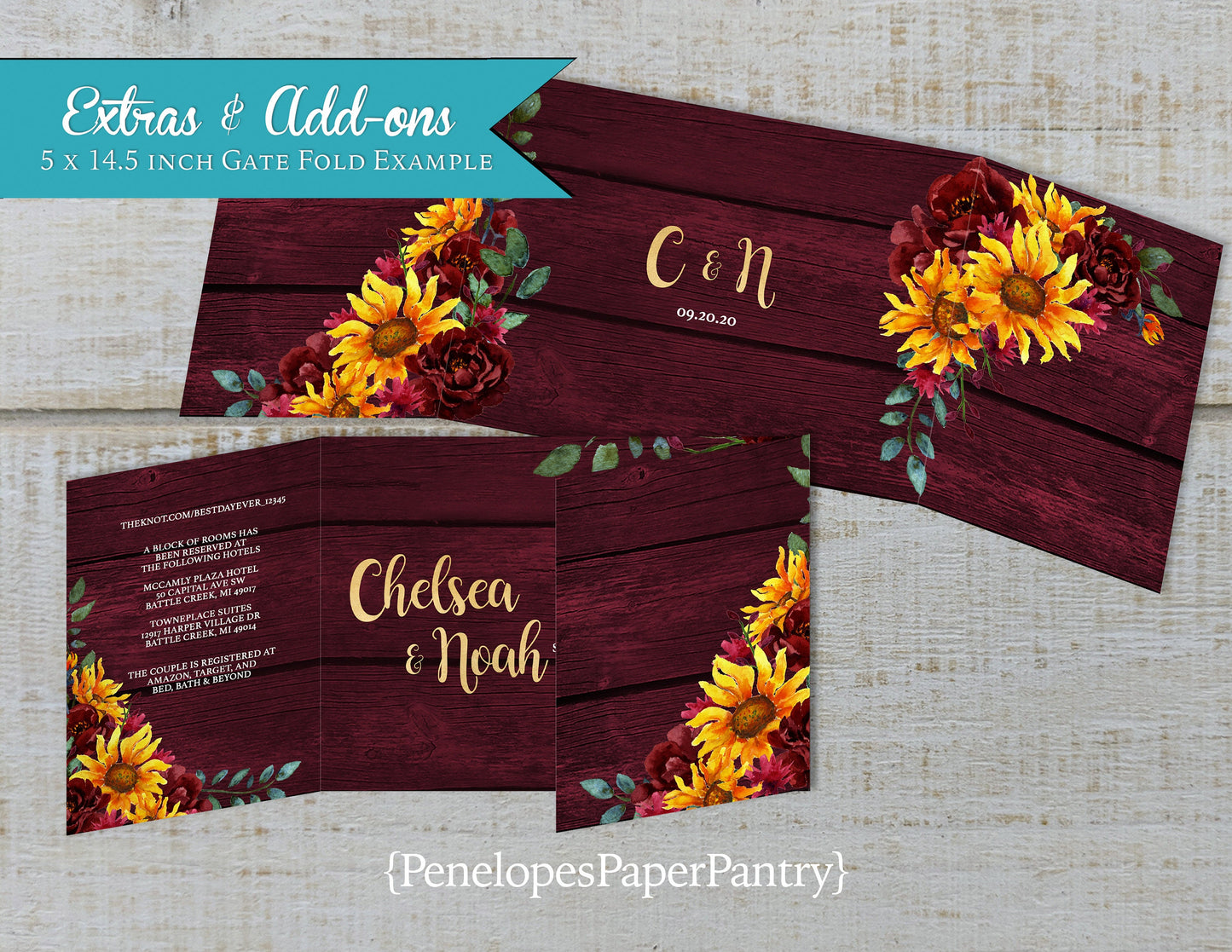 Upgrade Your 5x7 Invitation to a Gatefold Style Stationery Add-On