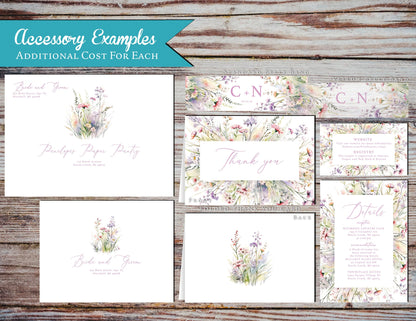 Pastel Wildflower on White Background Summer Wedding Invitation, Set, or Suite