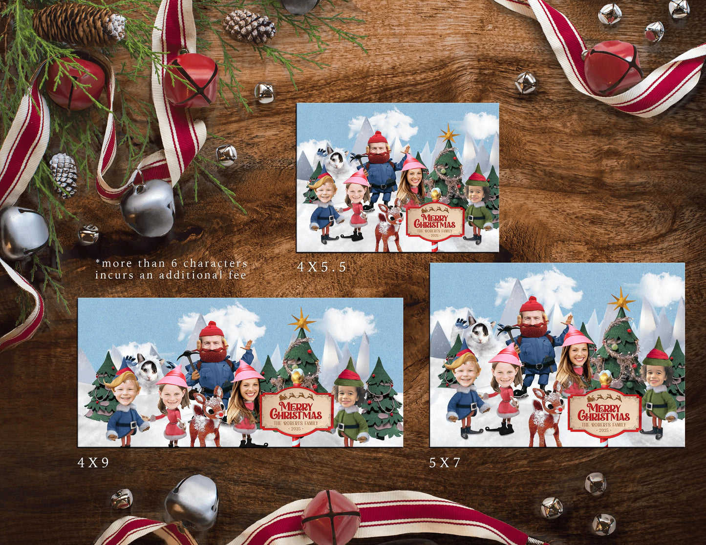Funny Rudolph Christmas Family Photo Card – Personalized Double-Sided Holiday Card with Custom Text & Envelopes