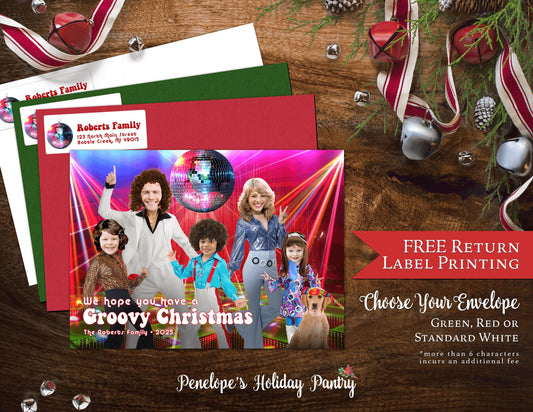 Funny Saturday Night Fever Christmas Photo Card – Personalized Disco Family Card with John Travolta Theme & Mirror Ball – Printed with Envelope Included