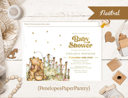 Winnie the Pooh Inspired Baby Shower, Gender Reveal, or Sprinkle Invitations