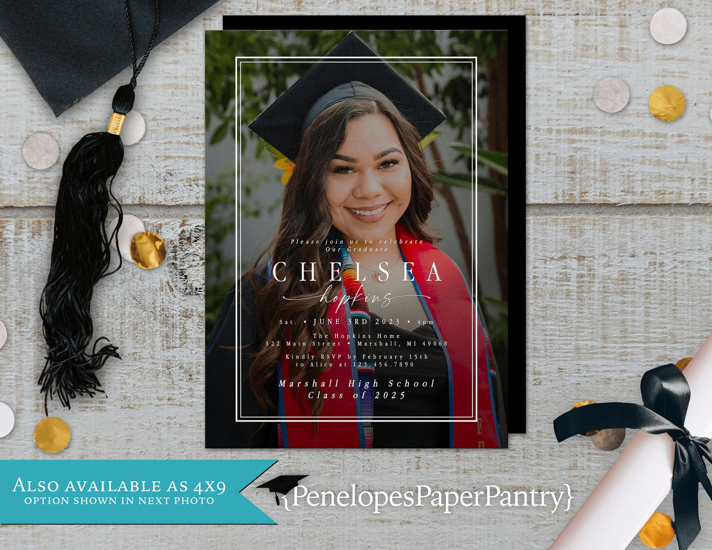 Photo with Simple Frame Graduation Open House or Ceremony Invitation