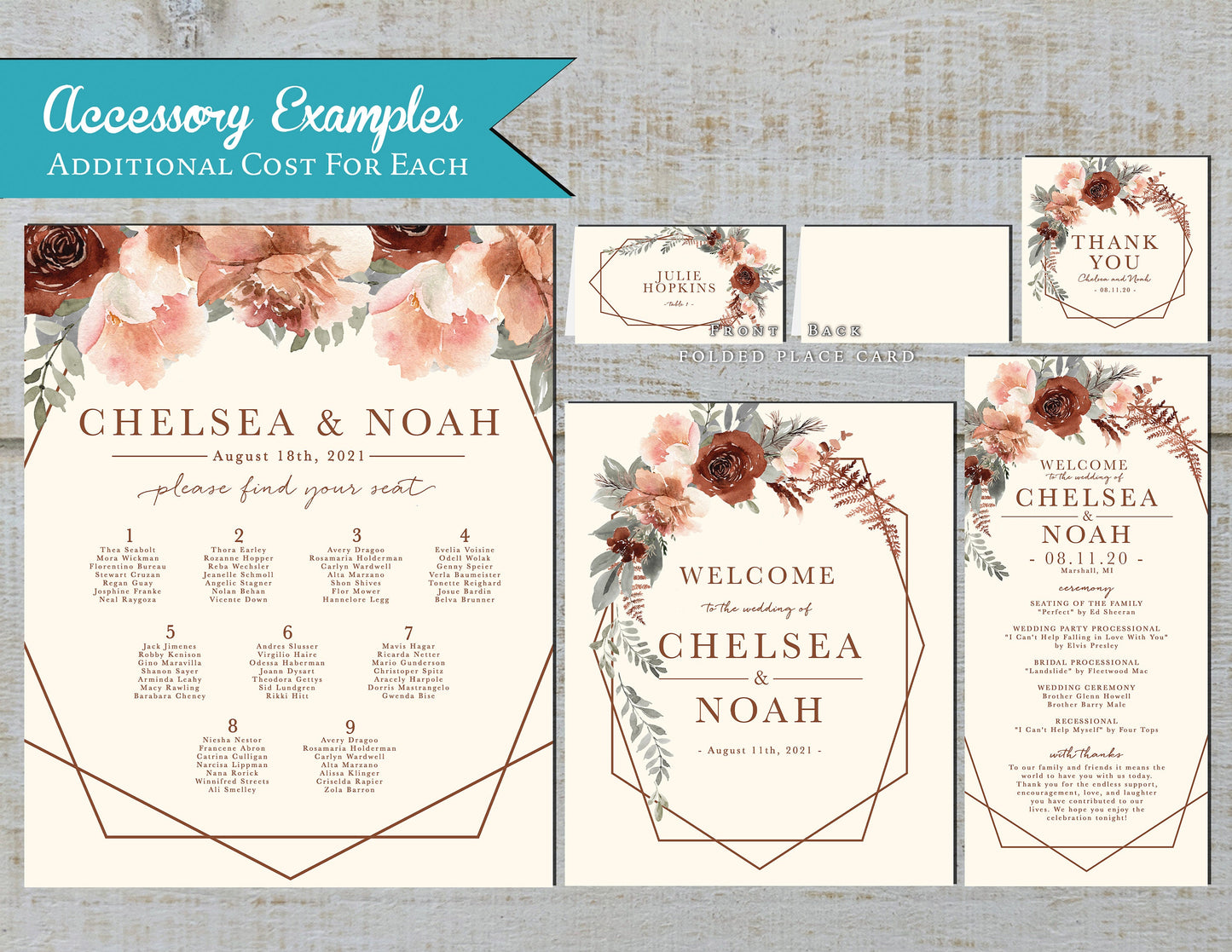 Terracotta and Burnt Orange Florals on Ivory Background Fall Wedding Invitation, Set, or Suite