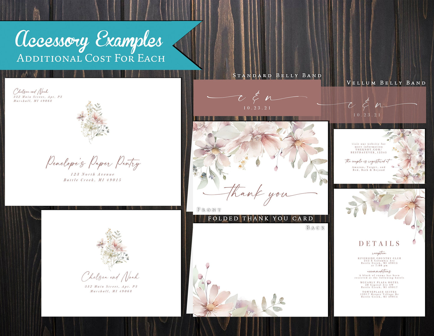 Dusty pink and Mauve Florals on White Background Summer Wedding Invitation, Set, or Suite