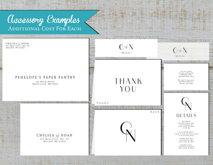 Black and White Modern Type on White Paper Traditional Wedding Invitation, Sets, or Suite