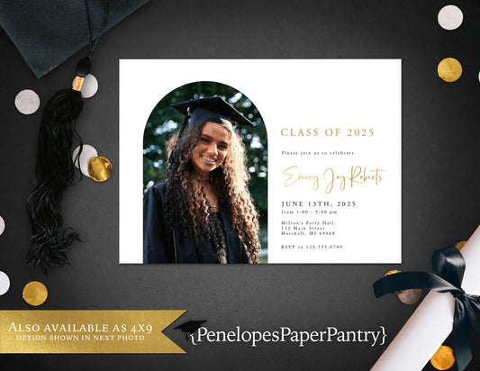 Arch Photo with Gold Foil Graduation Open House or Ceremony Invitation