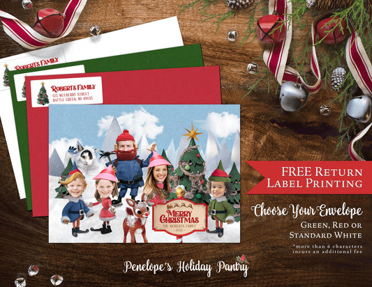 Funny Rudolph Christmas Family Photo Card – Personalized Double-Sided Holiday Card with Custom Text & Envelopes