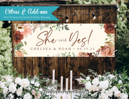 Terracotta, Burnt Orange, and Neutrals with Ivory Engagement Vinyl Banner with Grommets