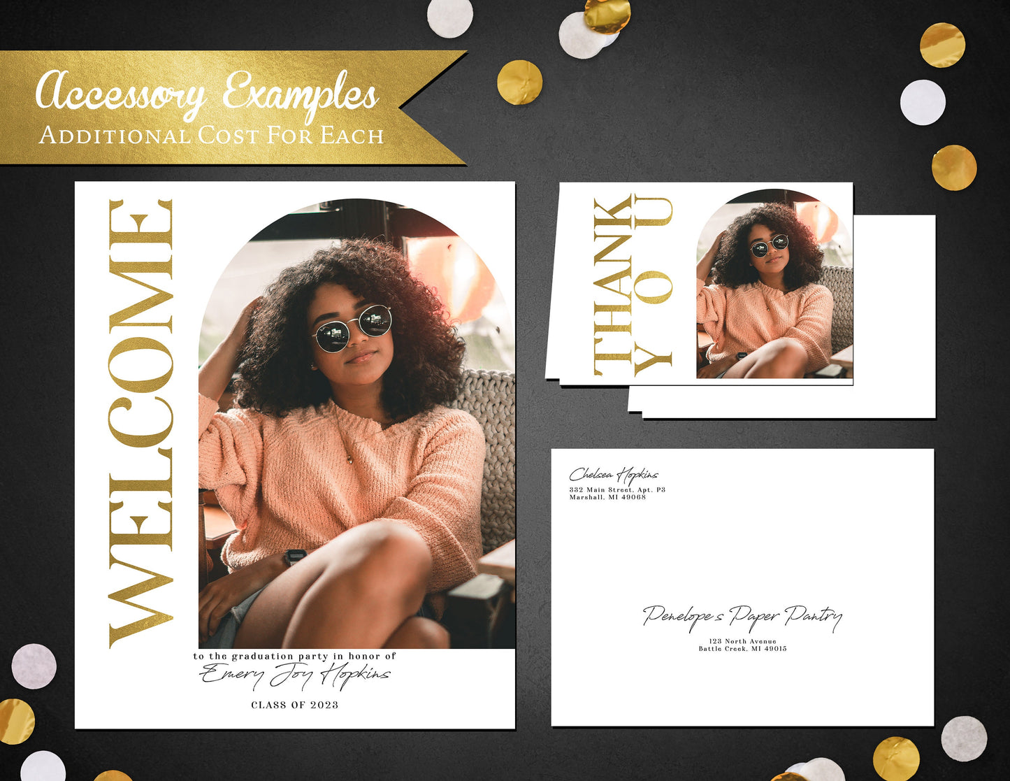 Photo Arch Grad with Gold Foil Graduation Open House or Ceremony Invitation