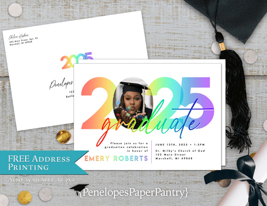Rainbow Photo Class of 2025 Graduation Open House or Ceremony Invitation