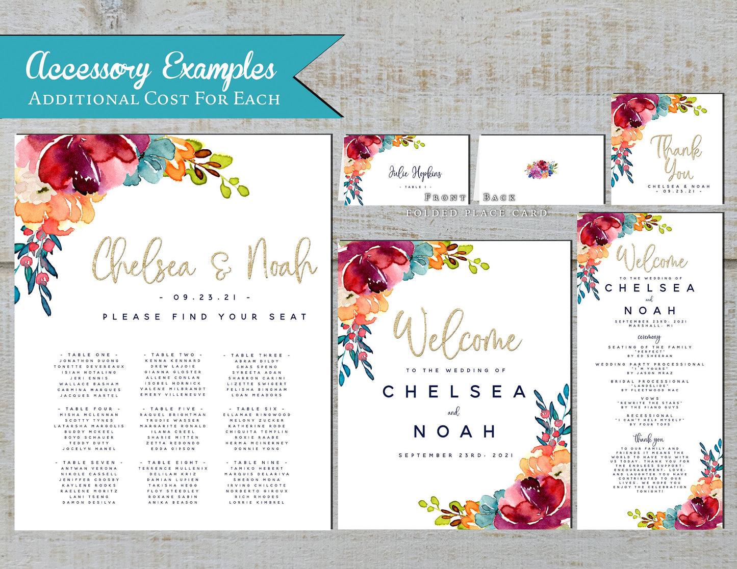 Elegant Bright Floral Summer Wedding Invitation Personalized Tropical Hot Colors Gold Print Shimmery Printed Invitation Envelope Included