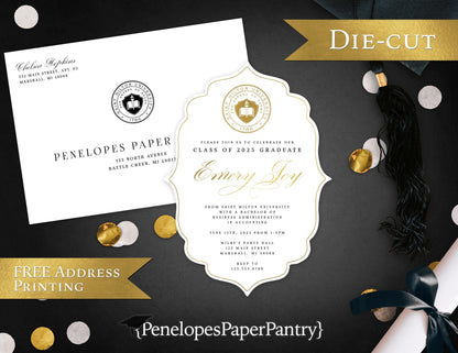 Die Cut Bracket University Seal Graduation Open House or Ceremony Invitation