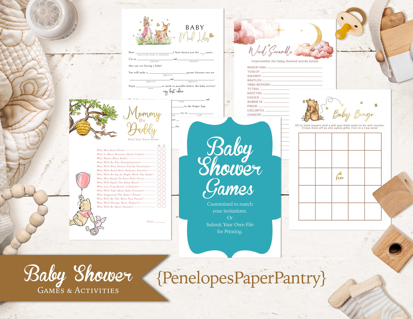 Printed Baby Shower Game Cards,Made To Match,Custom Baby Shower Games,Baby Shower Game,Bingo Game Cards,Personalized,Made To Order,5x7 Size