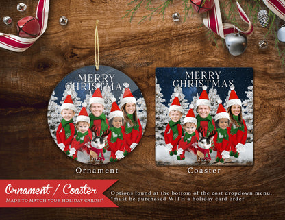 Personalized Funny Elves Christmas Photo Card in Winter Forest with Custom Text  Envelope