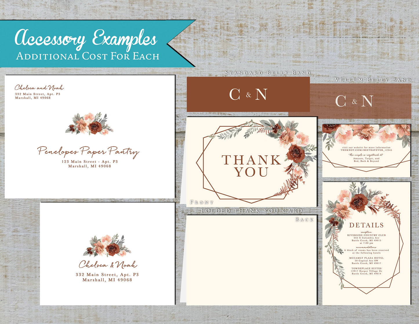 Terracotta and Burnt Orange Florals on Ivory Background Fall Wedding Invitation, Set, or Suite