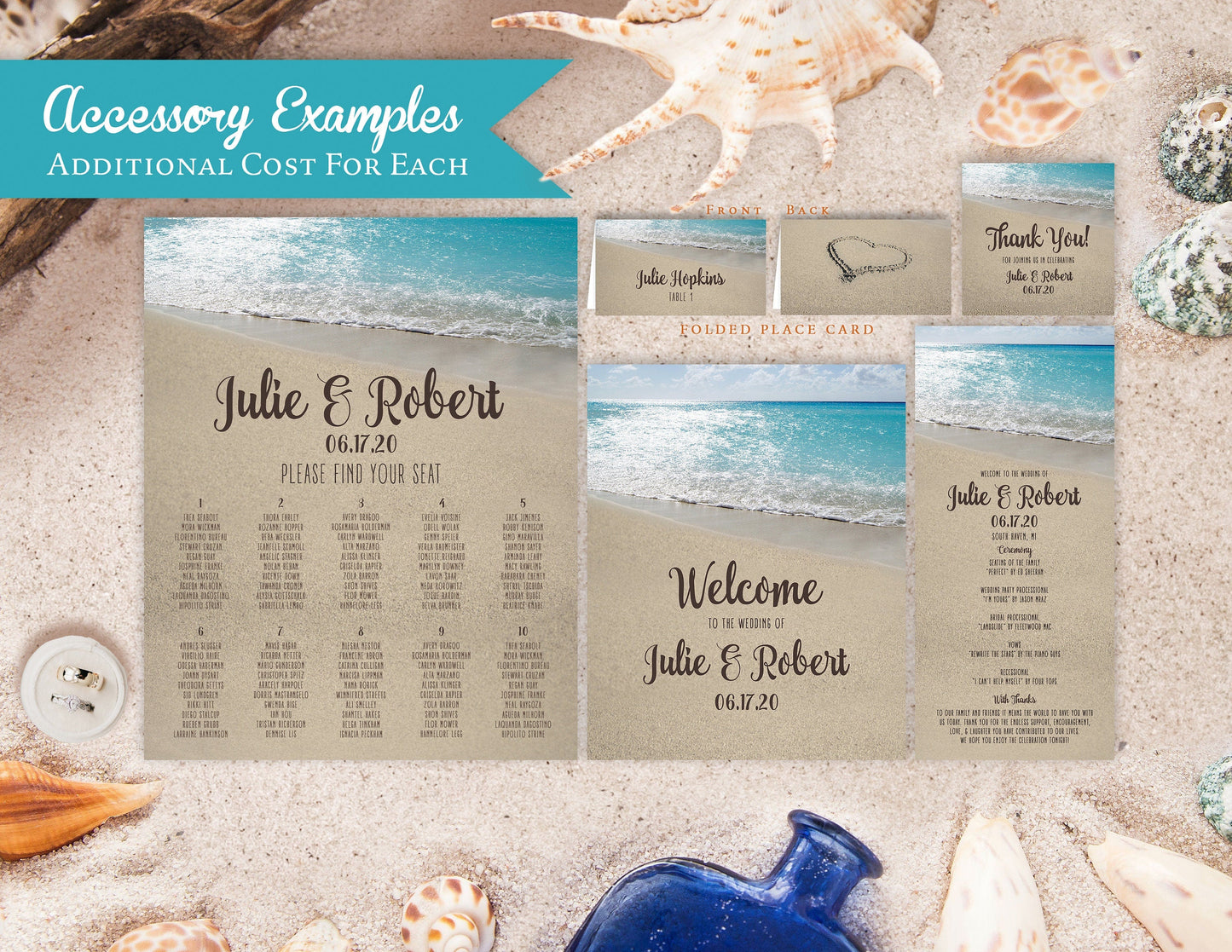 Heart in Sand Beach Wedding Invitation, Set, or Suite