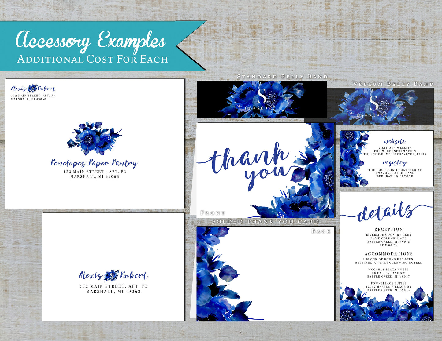 Elegant Sapphire Blue Floral Summer Wedding Invitation Personalized We Do Calligraphy Cobalt Blue Roses Printed Invitation Envelope Included