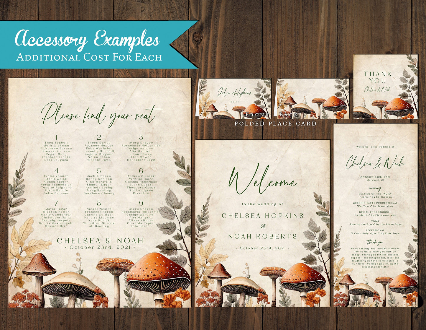 Mushroom Cottage Core on Faux Parchment Background Fall Wedding Invitation, Set, or Suite