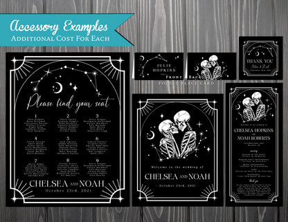 Halloween Wedding Invitation – Skeleton Couple Gothic Black & White – Personalized Spooky Printed Invite with Envelope Included