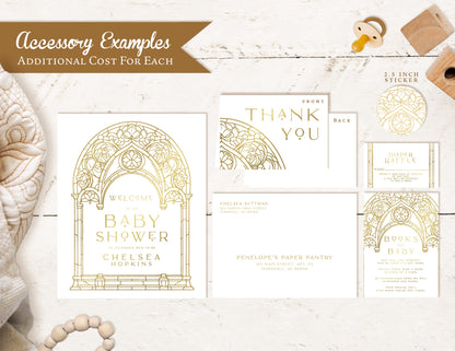 Elegant Luxurious Gender Neutral Baby Shower Invitation Personalized Gold Foil Print Arch Design Custom Text Printed Invitations Envelopes