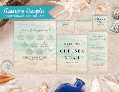 Daytime Sandy Beach Wedding Invitation, Set, or Suite