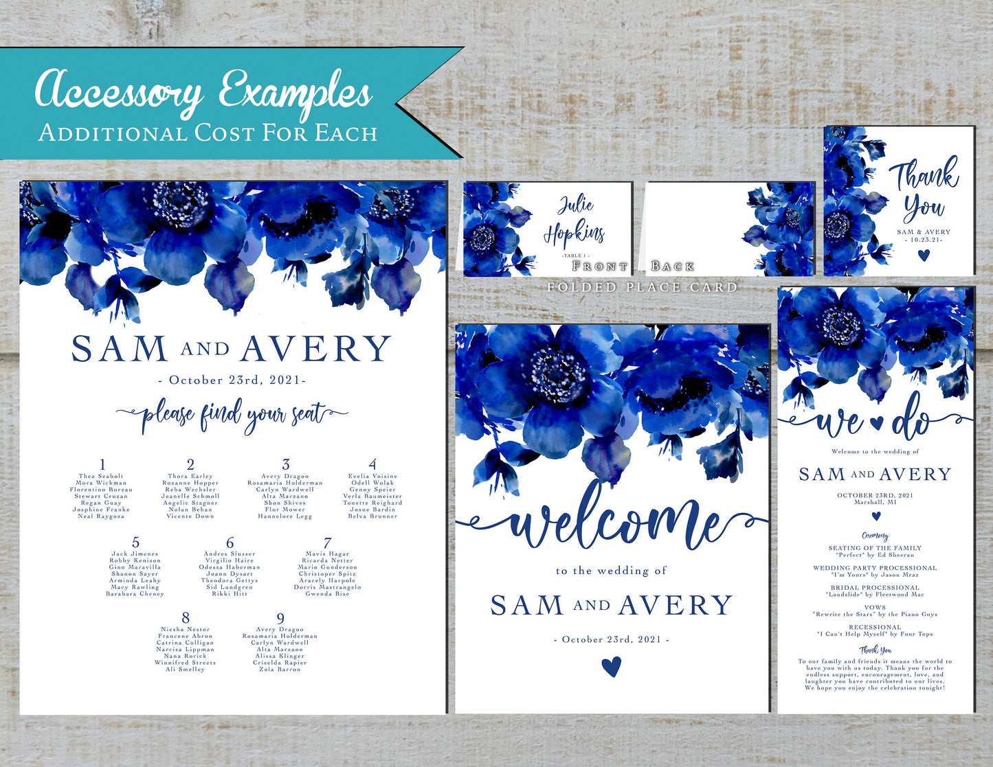 Elegant Sapphire Blue Floral Summer Wedding Invitation Personalized Royal Blue Cobalt Roses We Do Calligraphy Printed Invitation Envelopes