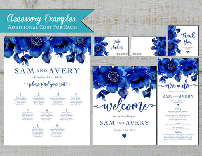 Elegant Sapphire Blue Floral Summer Wedding Invitation Personalized Royal Blue Cobalt Roses We Do Calligraphy Printed Invitation Envelopes