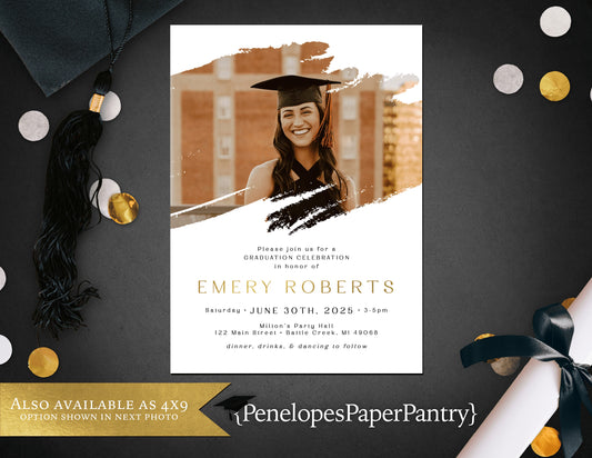 Photo with Gold Foil Graduation Open House or Ceremony Invitation
