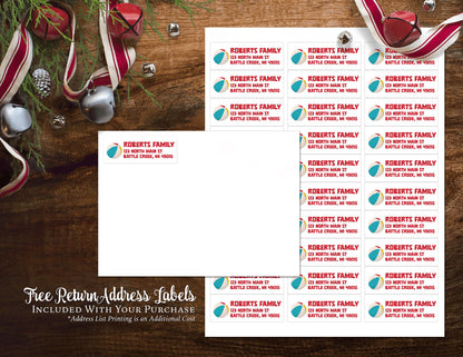 Personalized Tropical Christmas Photo Card - Surfing Palm Trees Double-Sided Print with Envelope  Address Labels