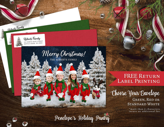 Personalized Funny Elves Christmas Photo Card in Winter Forest with Custom Text  Envelope
