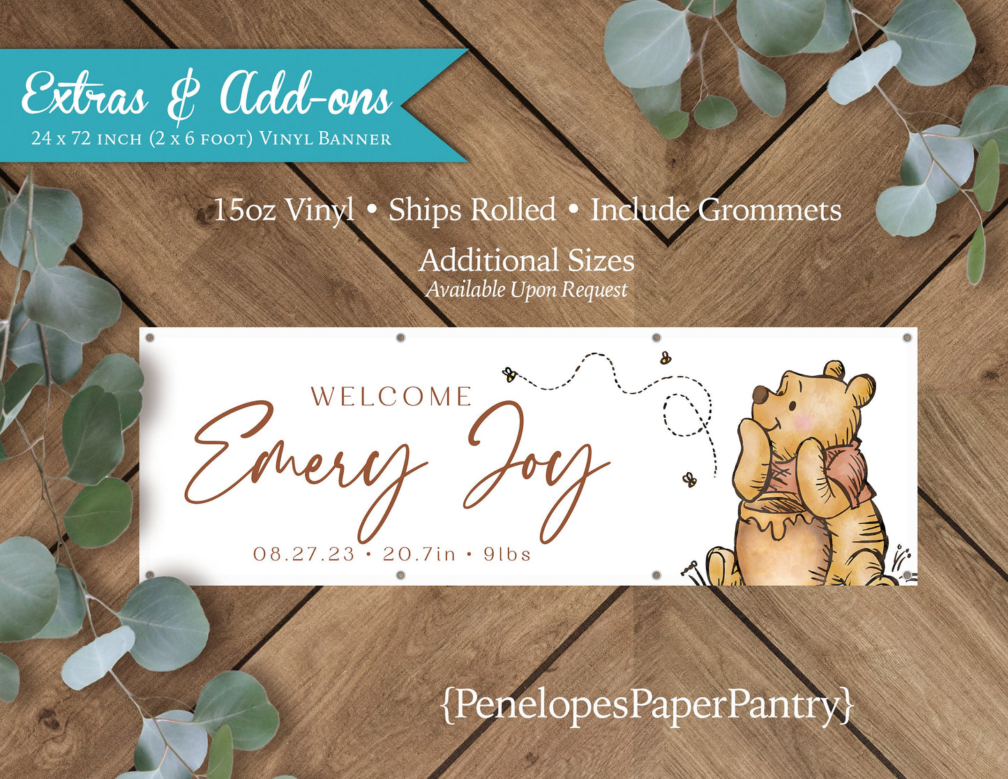 Winnie the Pooh Inspired Baby Shower Vinyl Banner with Grommets