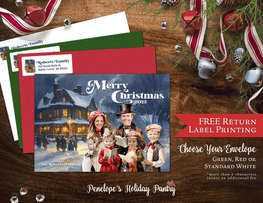 Funny Christmas Carolers Photo Card – Personalized Victorian Holiday Family Card with Custom Text & Envelopes