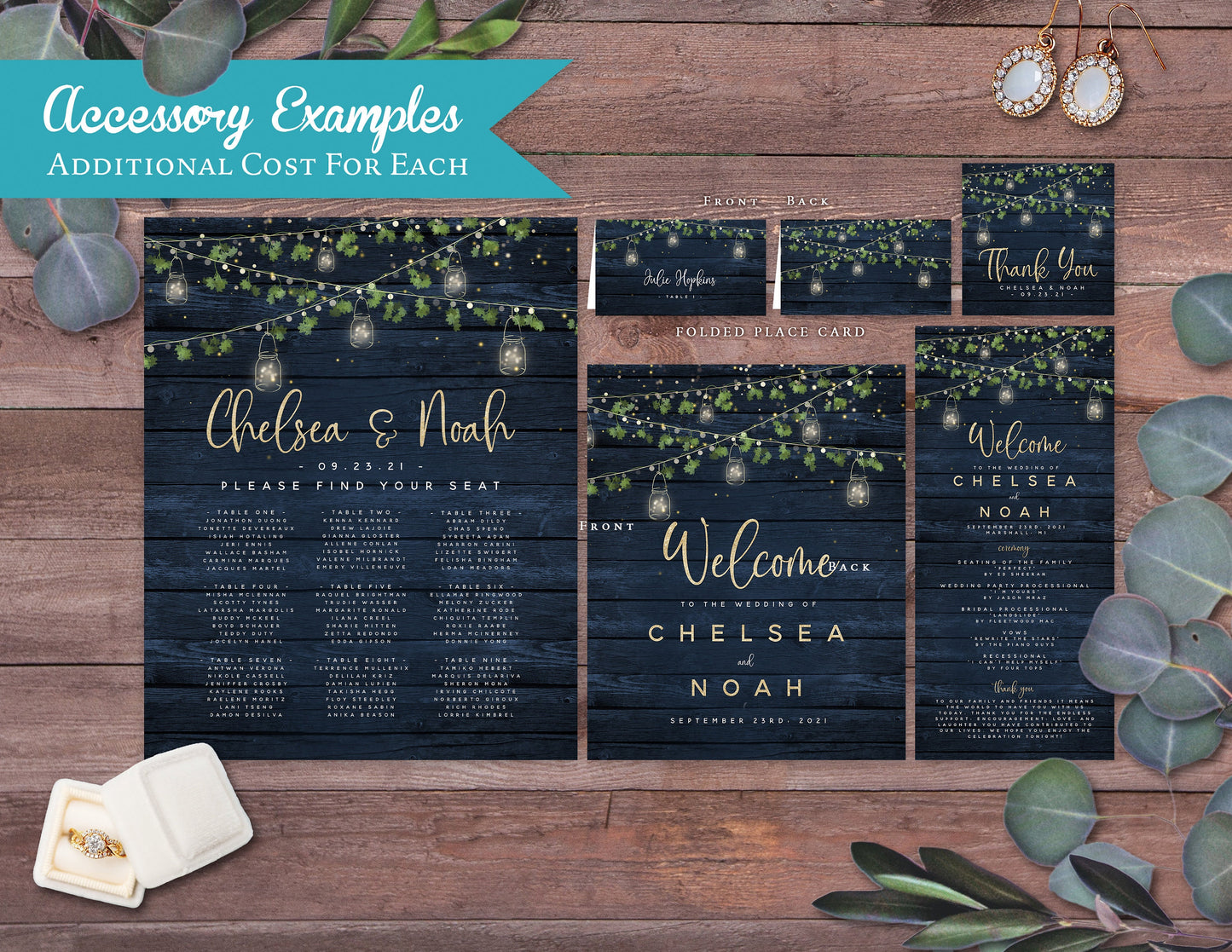 Rustic Summer Wedding Invitation,Summer Wedding Invite,Mason Jar Lights,Greenery,Navy Barn Wood,Personalize,Printed Invitation,Envelope