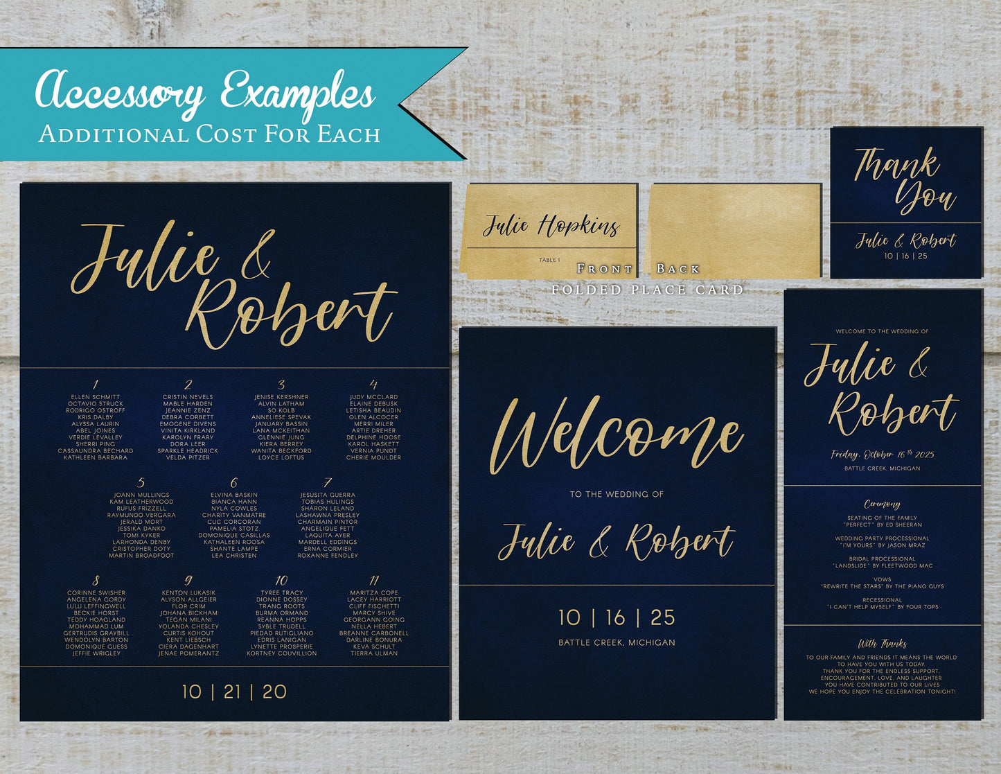 Navy on Metallic Gold Paper Traditional Wedding Invitation, Sets, or Suite