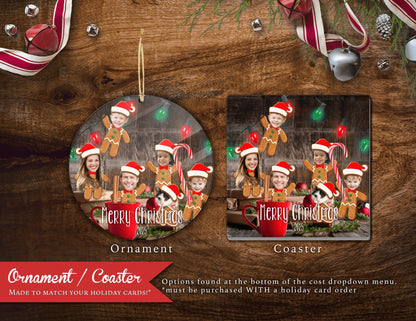Funny Gingerbread Family Christmas Photo Card – Personalized Elves & Hot Chocolate Design – Printed Cards with Envelopes & Return Address Labels