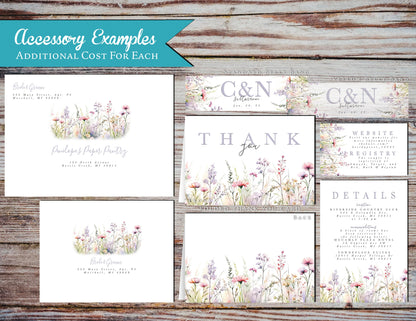 Romantic Pastel Wildflower Summer Wedding Invitation Personalized Lavender Blush Yellow Meadow Delicate Printed Invitation Envelope Included