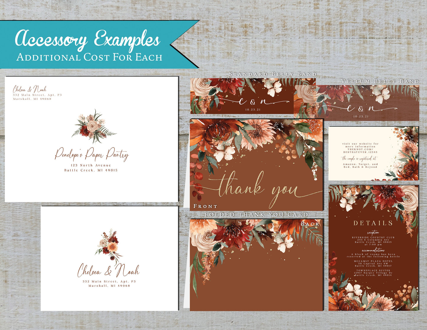 Terracotta and Burnt Orange Florals on Rusty and Ivory Hues Fall Wedding Invitation, Set, or Suite