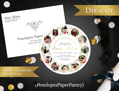 Die Cut Circle Photo Border Graduation Open House or Ceremony Invitation