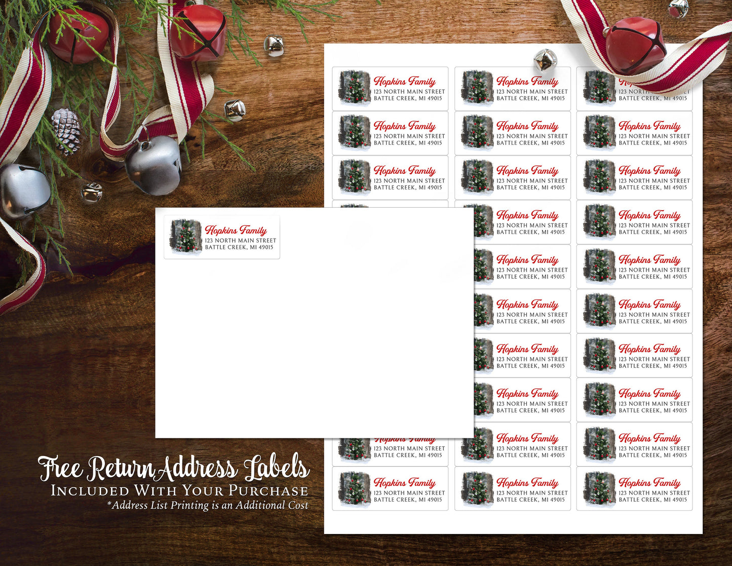 Funny Elf Family Christmas Photo Card – Personalized Winter Forest Design – Printed with Envelope, Back Print & Return Address Label