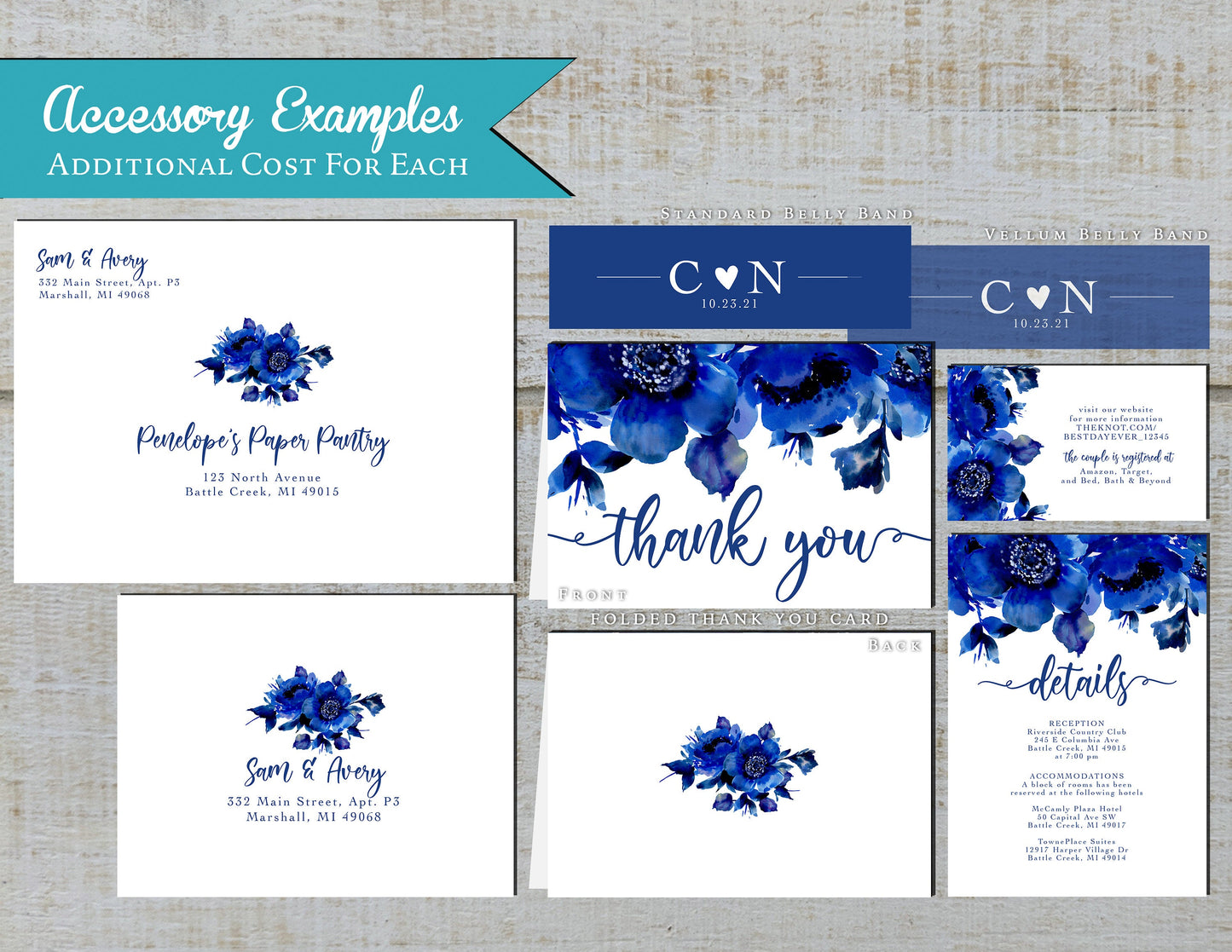 Elegant Sapphire Blue Floral Summer Wedding Invitation Personalized Royal Blue Cobalt Roses We Do Calligraphy Printed Invitation Envelopes
