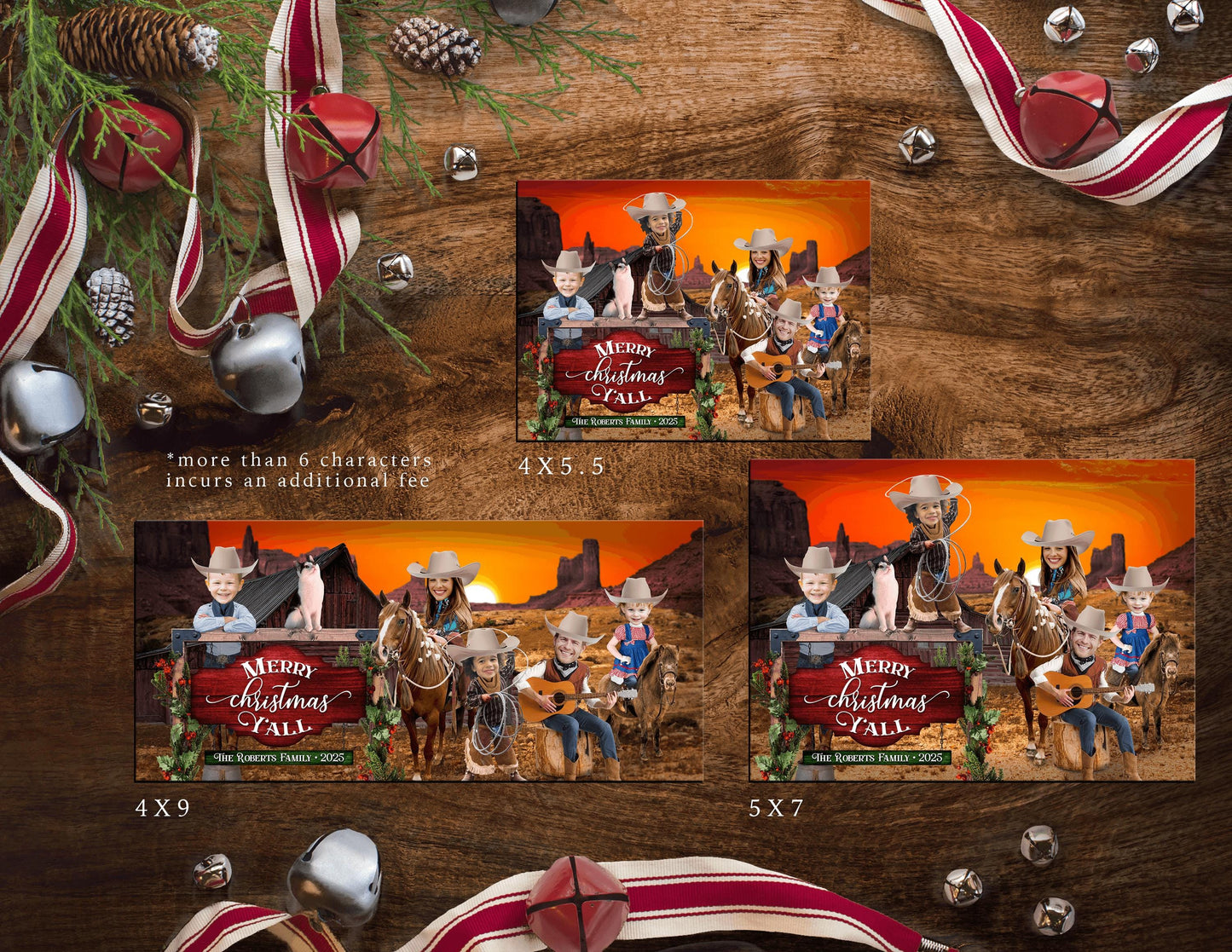 Funny Wild West Christmas Family Photo Card Personalized Cowboys Horses Merry Christmas Ya'll Western Printed Cards Envelope Included Sepia